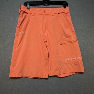 Huk Performance Fishing Shorts Mens 30x10 Orange Cargo Zipper Pockets Stretch